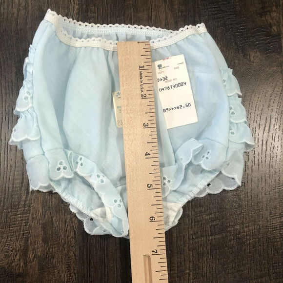 Vintage Her Majesty Size 9 Months Blue Bloomers Diaper‎ Cover Eyelet Lace Ruffle - Picture 5 of 8